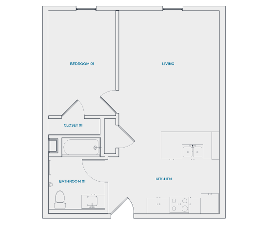 California Place Apartments | One Bedroom | One Bathroom Floor Plan