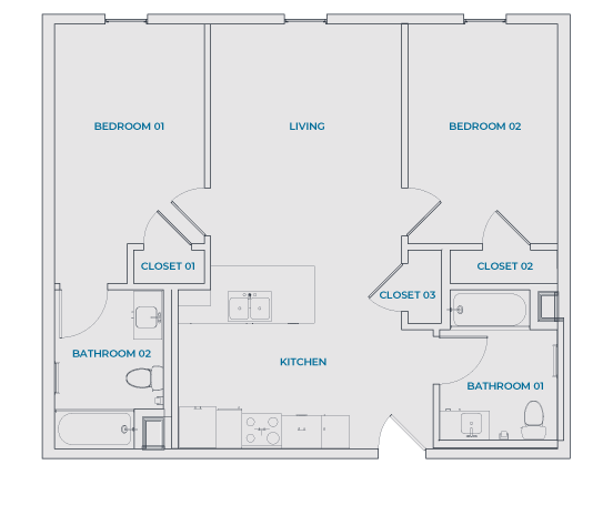 California Place Apartments | Two Bedroom | Two Bathroom Floor Plan